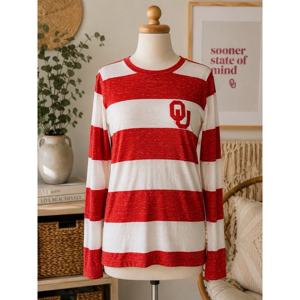 League Oklahoma Sooners Red/White Striped Long Sleeve Shirt "OKLAHOMA" Back